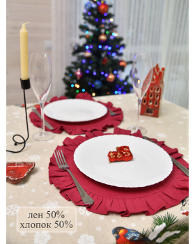 Салфетки льняные на стол, 2 шт., цвет бордовый