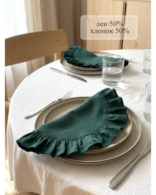 Салфетки льняные на стол, 2 шт., цвет зеленый
