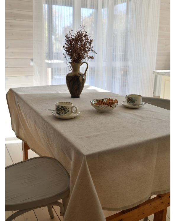 Скатерть "Поэма", льняная, 145*220 см, цвет светло-серый