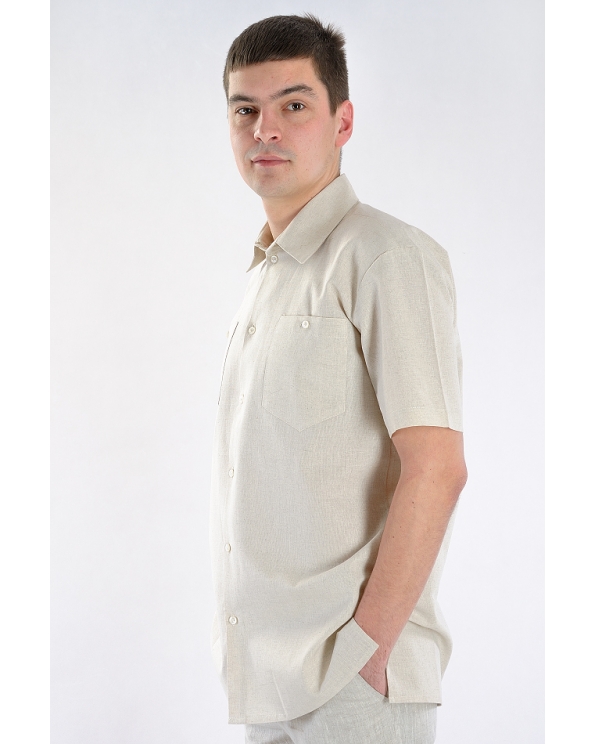 Рубашка льняная мужская классическая с коротким рукавом